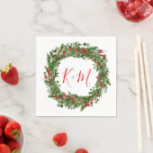 Holly Red Berry Kerstmis Wreath Weddenschap Monogr Servet (Insitu)
