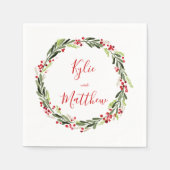 Holly Red Berry Kerstmis Wreath Weddenschap Monogr Servet (Voorkant)