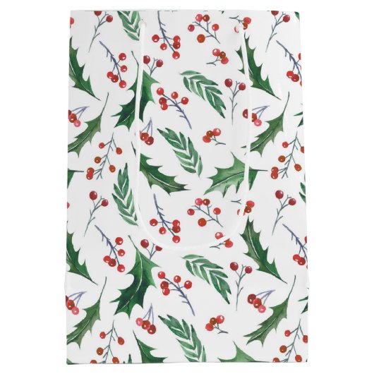 Holly Red Berry-kerstpatroon Medium Cadeauzakje (Achterkant)