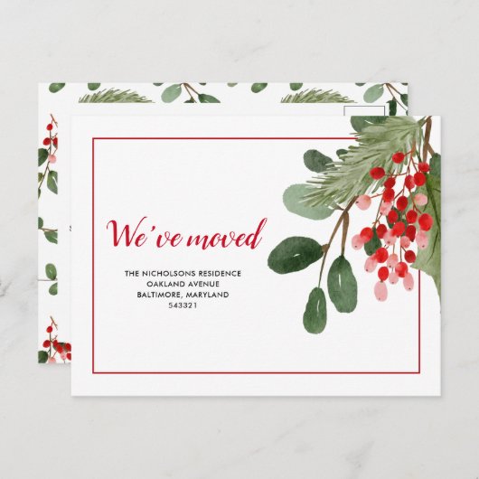 Holly Red Berry New Home | We hebben ons verplaats Aankondigingskaart (Voorkant / Achterkant)