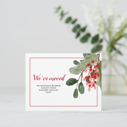 Holly Red Berry New Home | We hebben ons verplaats Aankondigingskaart (Staand voorkant)