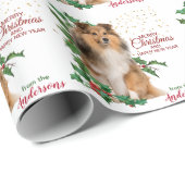 Holly Red Berry Shetland Sheepdog Kerstmis Cadeaupapier (Rol Hoek)