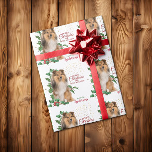 Holly Red Berry Shetland Sheepdog Kerstmis Cadeaupapier