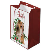 Holly Red Berry Shetland Sheepdog Kerstmis Medium Cadeauzakje (Voorkant Gekanteld)