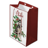 Holly Red Berry Siberian Husky Dog Kerstmis Medium Cadeauzakje (Voorkant Gekanteld)