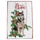 Holly Red Berry Siberian Husky Dog Kerstmis Medium Cadeauzakje (Achterkant)