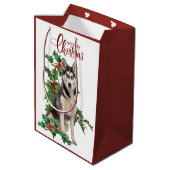 Holly Red Berry Siberian Husky Dog Kerstmis Medium Cadeauzakje (Achterkant Gekanteld)