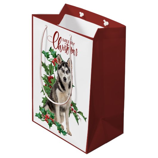 Holly Red Berry Siberian Husky Dog Kerstmis Medium Cadeauzakje (Achterkant Gekanteld)