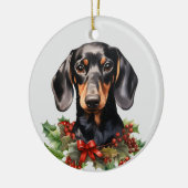 Holly Red Berry Zwart Tan Dachshund Hond Keramisch Ornament (Links)