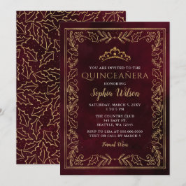 Holly Red Gold Princess Tiara Quinceañera Kaart
