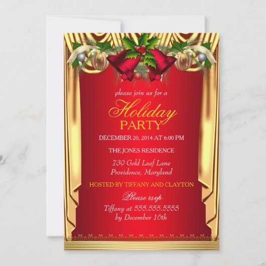 Holly Red Gold Silk met kerstfeestdag Kaart (Voorkant)