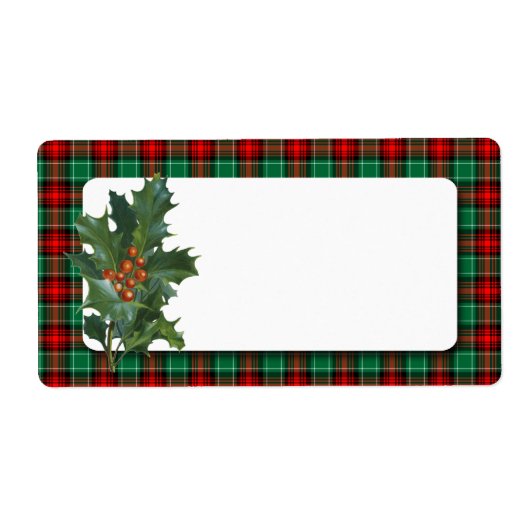  Holly Red Green Plaid Blank vakantielabel Etiket (Voorkant)