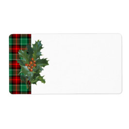  Holly Red Green Plaid Blank vakantielabel Etiket