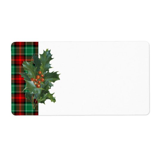 Holly Red Green Plaid Blank vakantielabel Etiket (Voorkant)