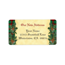 Holly Red Green Plaid Holiday Custom Nieuw Adres Etiket