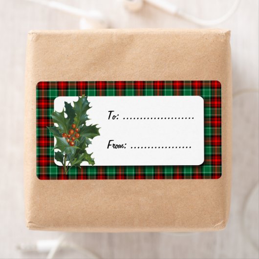 Holly Red Green Plaid Holiday Gift Label (Insitu)