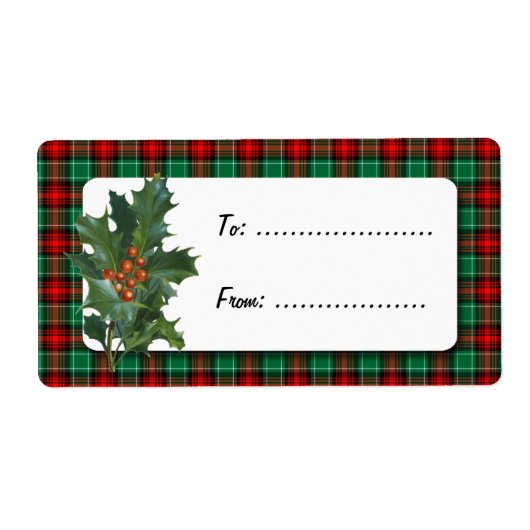 Holly Red Green Plaid Holiday Gift Label (Voorkant)