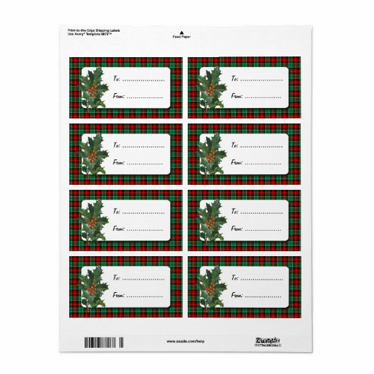 Holly Red Green Plaid Holiday Gift Label (Full Sheet)