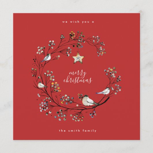 Holly Red Minimal Square Flat Merry kerstster Feestdagenkaart (Voorkant)