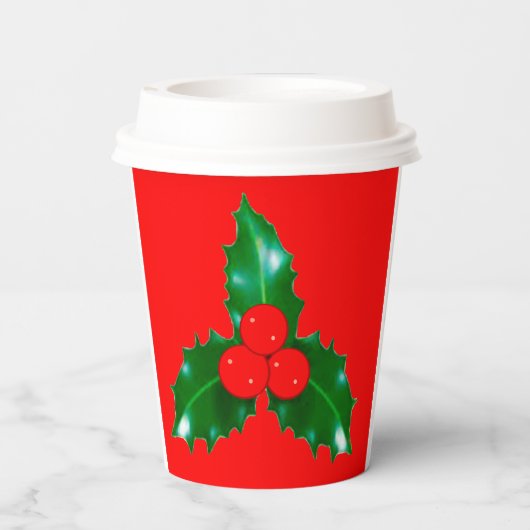 Holly Red Paper Cups Papieren Bekers (Achterkant)
