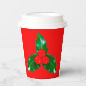 Holly Red Paper Cups Papieren Bekers (Voorkant)