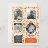 Holly Red Ribbon Kerstfoto Collage Feestdagenkaart (Voorkant)