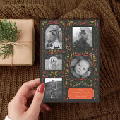 Holly Red Ribbon Kerstfoto Collage Feestdagenkaart