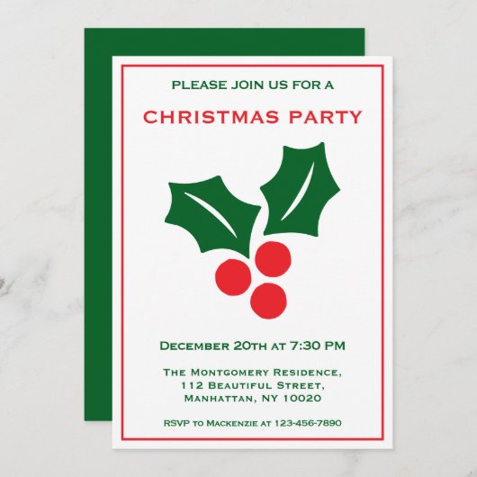 Holly Red White en Green Naam Fun Christmas Party Kaart (Voorkant / Achterkant)