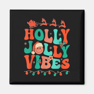 Holly Retro Groovy Kerstmis Jolly Vibes Santa Hip Magneet