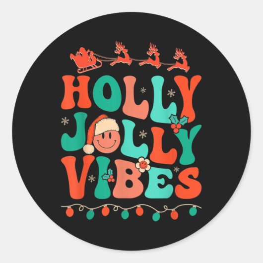 Holly Retro Groovy Kerstmis Jolly Vibes Santa Hip Ronde Sticker (Voorkant)