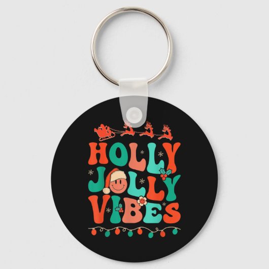 Holly Retro Groovy Kerstmis Jolly Vibes Santa Hip Sleutelhanger (Voorkant)