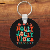 Holly Retro Groovy Kerstmis Jolly Vibes Santa Hip Sleutelhanger (Voorkant)