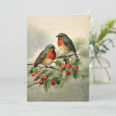 Holly Robin Birds Zakelijke Kerstvakantie Kaart (Staand voorkant)