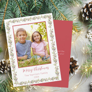 Holly Rode Bes Grens Familie Kerstkaart Kaart