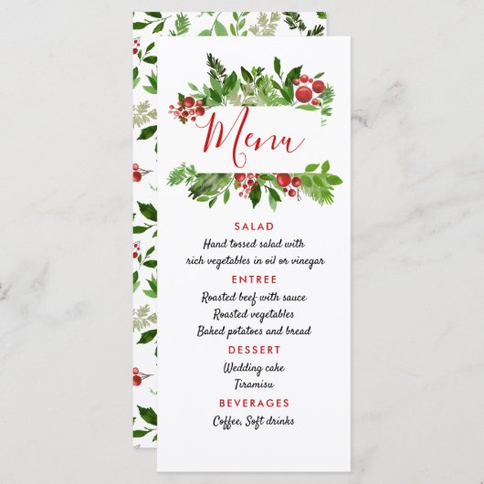Holly Rode Bes Kerst Moderne Trouw Menu (Voorkant / Achterkant)