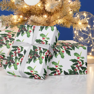 Holly Rode Bessen Botanische Kerst aquarel Cadeaupapier