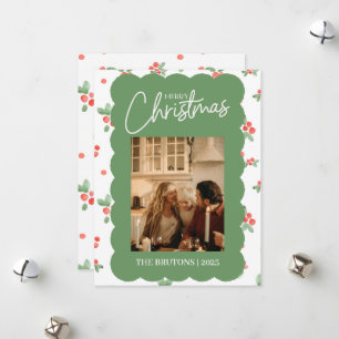 Holly Scallop Foto Kerst Kaart