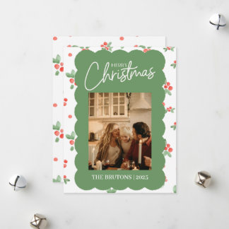 Holly Scallop Foto Kerst Kaart