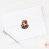 Holly schattig meisje kerst ronde sticker (Envelop)