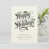 Holly Script Elegant Professional Business Happy Feestdagenkaart (Staand voorkant)