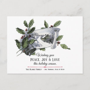  Holly, Silver Bell en Winter Scene Briefkaart