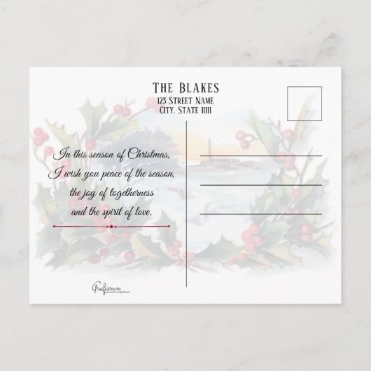  Holly, Silver Bell en Winter Scene Briefkaart (Achterkant)