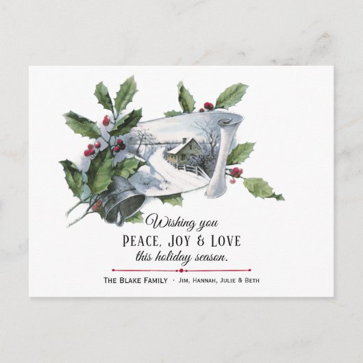  Holly, Silver Bell en Winter Scene Briefkaart (Voorkant)