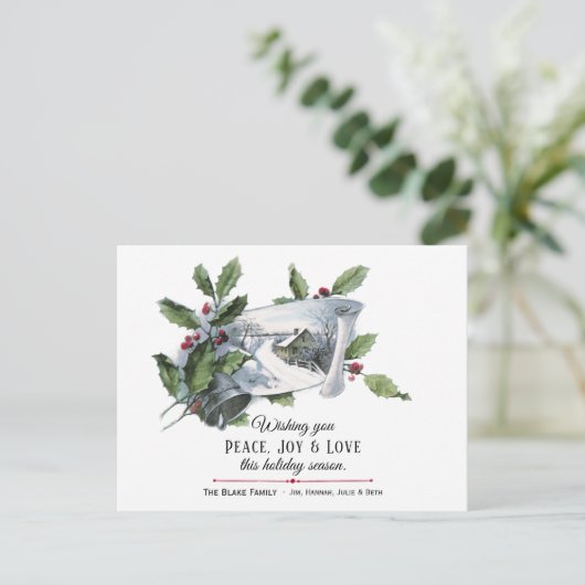  Holly, Silver Bell en Winter Scene Briefkaart (Staand voorkant)