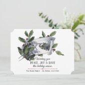  Holly, Silver Bell en Winter Scene Feestdagenkaart (Staand voorkant)