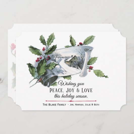  Holly, Silver Bell en Winter Scene Feestdagenkaart (Voorkant / Achterkant)
