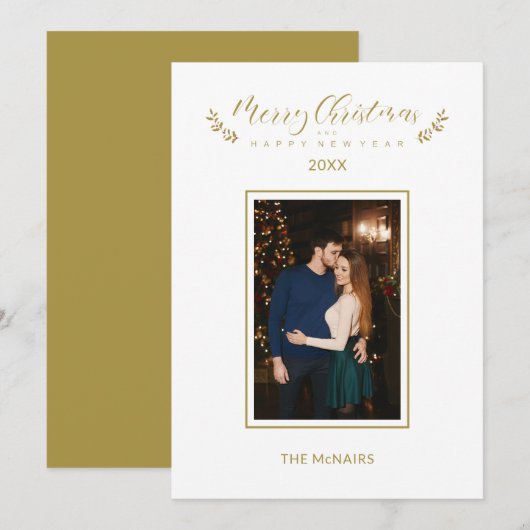 Holly Simple Elegant Chic Christmas Photo Family (Voorkant / Achterkant)