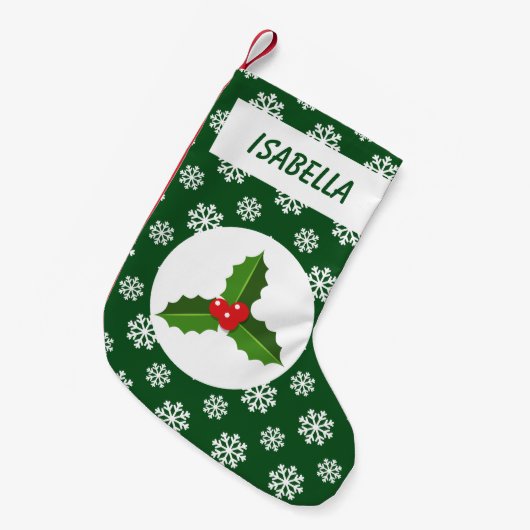 Holly Sneeuwvlokken Gepersonaliseerd Groen Kleine Kerstsok (Voorkant (Hangend))