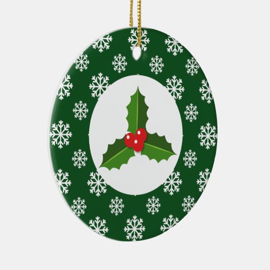 Holly Sneeuwvlokken Kerstgroen Keramisch Ornament (Rechts)