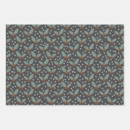 Holly Snow Flake-kerstpatroonpatroon Inpakpapier Vel